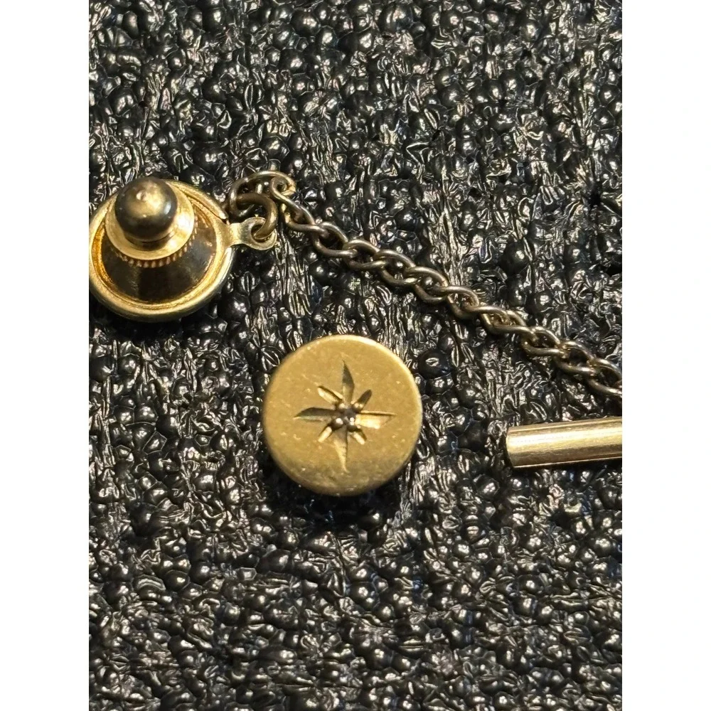 VTG 1/20 12k GF Gold Starburst Lapel Pin Tie‎ Tack Chain Diamond Accent